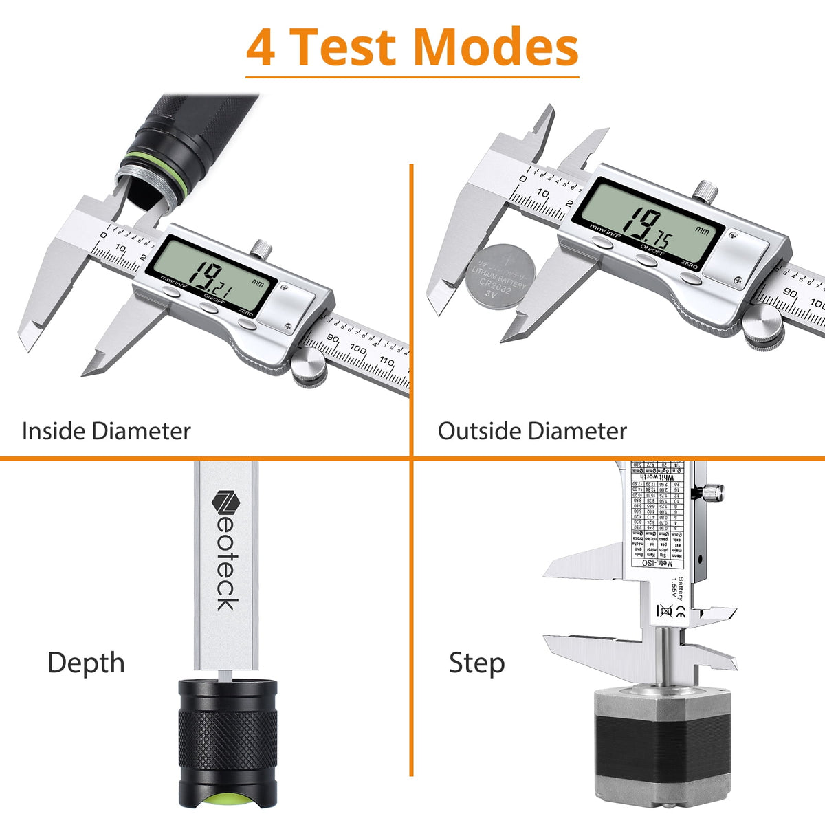 Neoteck 8" Electronic Digital Vernier Caliper LCD Stainless Steel + Feeler Gauge LCD Display