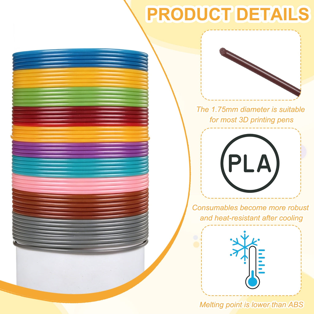 Uxcell 3D Pen Filament 6Pcs 1.75mm Total Length 196.8 Feet Brown PLA, 3D Pen Filament Refills Low Warping, for Creating Pictures Printed Model Printing Pen