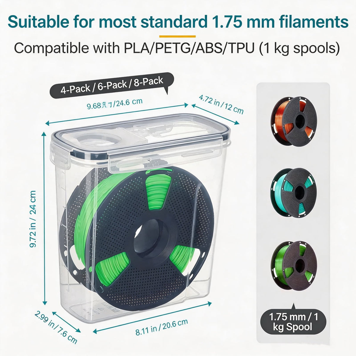 3D Printer Supply Storage Box with Clear Body and Lid for Identification without Opening the Storage Box