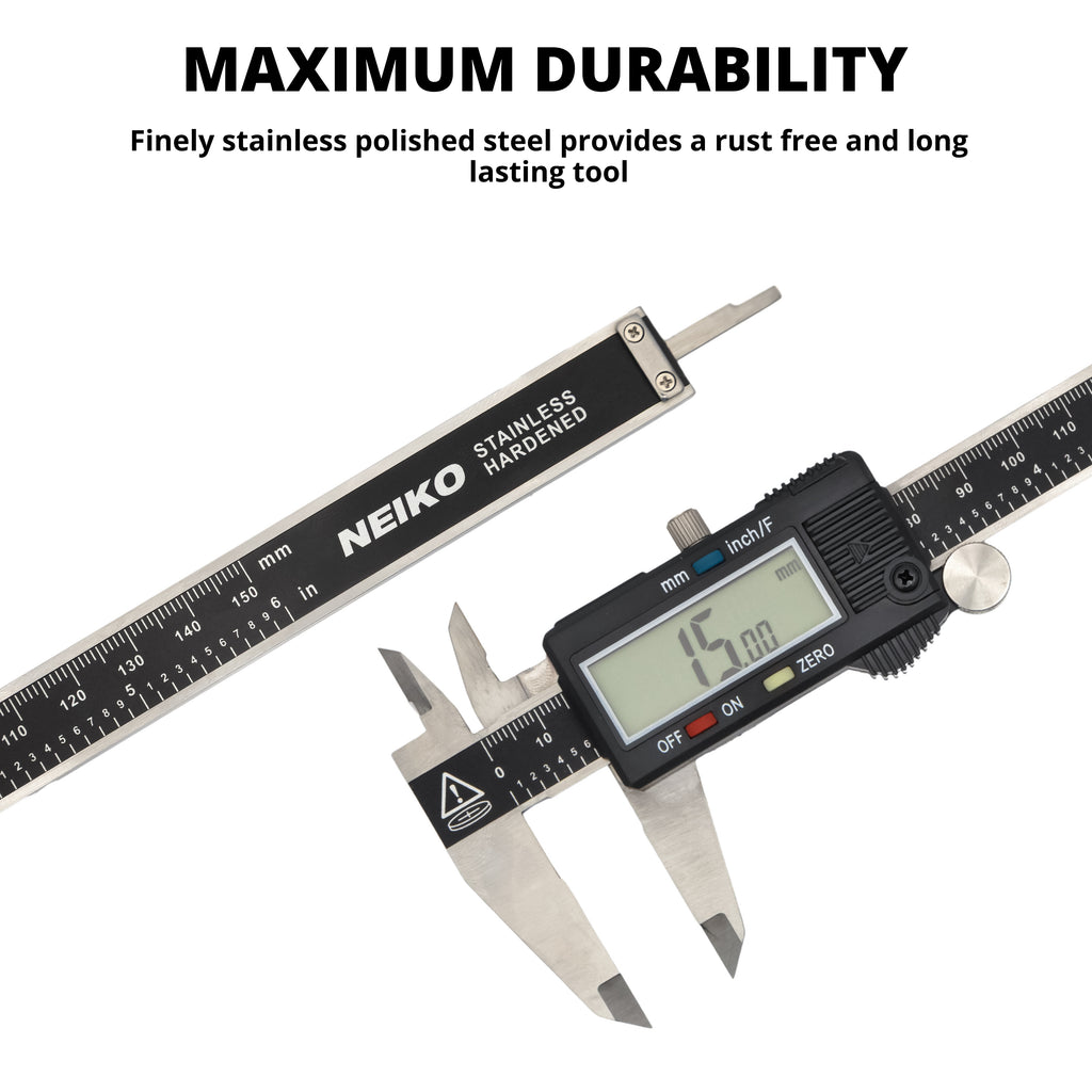 NEIKO 01407A Electronic Digital Caliper Measuring Tool, 0-6 Inches Stainless Steel Construction with Large LCD Screen Quick Change Button for Inch Fraction Millimeter Conversions, Digital Caliper Me
