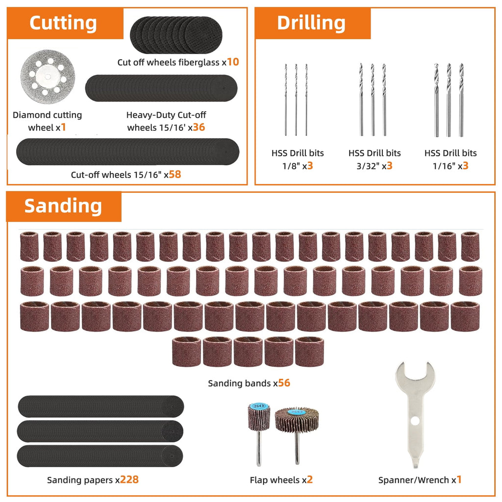 Woldsatr 516PCS Rotary Tool Kit, 1/8-in Shank, Sanding, Grinding, Carving, Polishing, Drilling, Storage Case