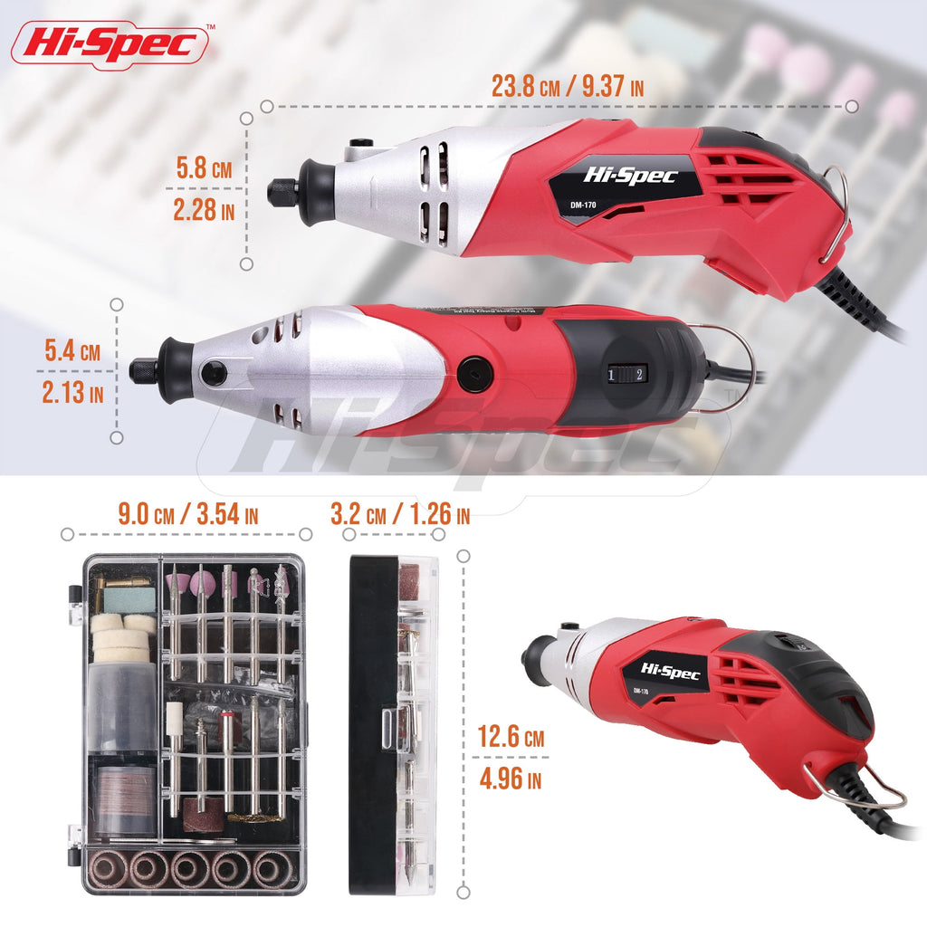 Hi-Spec DT30305 160W Corded Electric Rotary Tool Kit, Drill, 35000 RPM, 2 Speeds, 121 Pieces, 110V