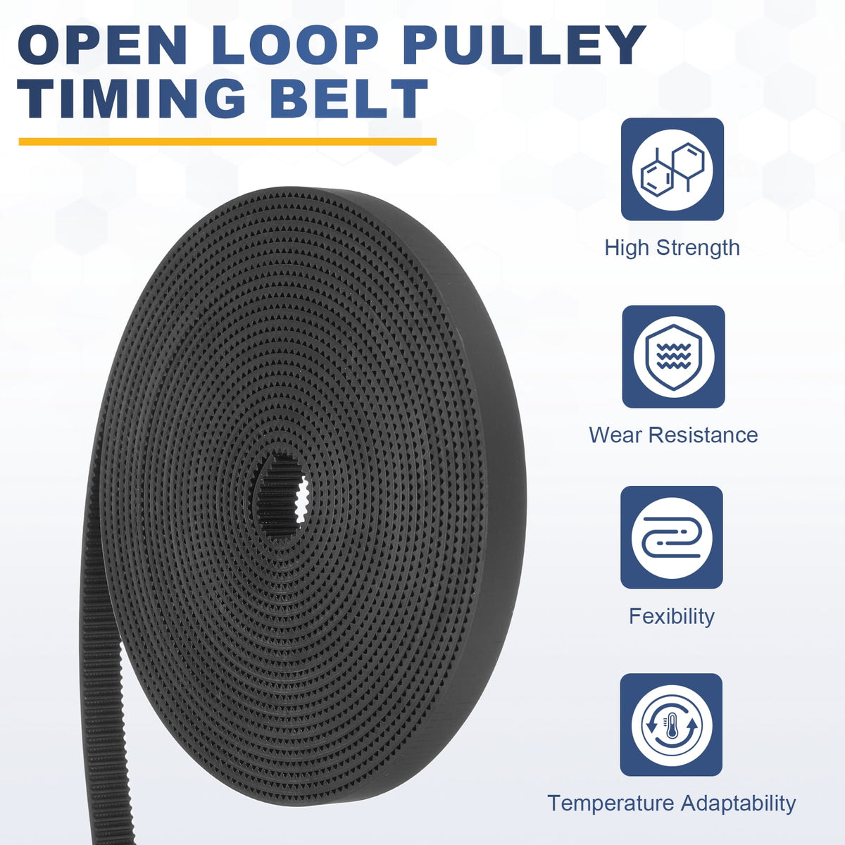 Uxcell Polyurethane PU Steel Cord 2GT Timing Belt 10x5000mm2mm Pitch 2mm Thick Black Open Loop Pulley Timing Belt for 3D Printer
