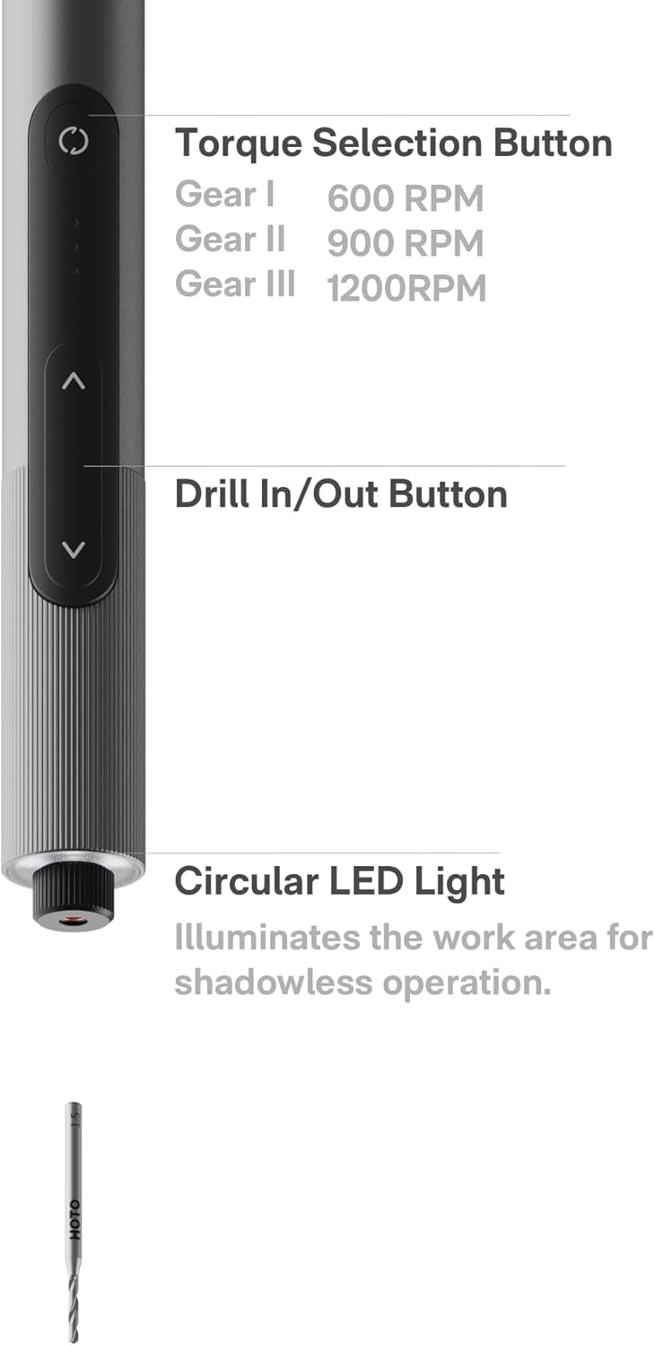 HOTO SNAPBLOQ™ D-A03 Mini Electric Drill Pen, 3-Speed Rechargeable Electric Engraving Pen, 20 Bits LED Light, for Carving, Jewelry Making, PCB, Wood, Plastic, DIY