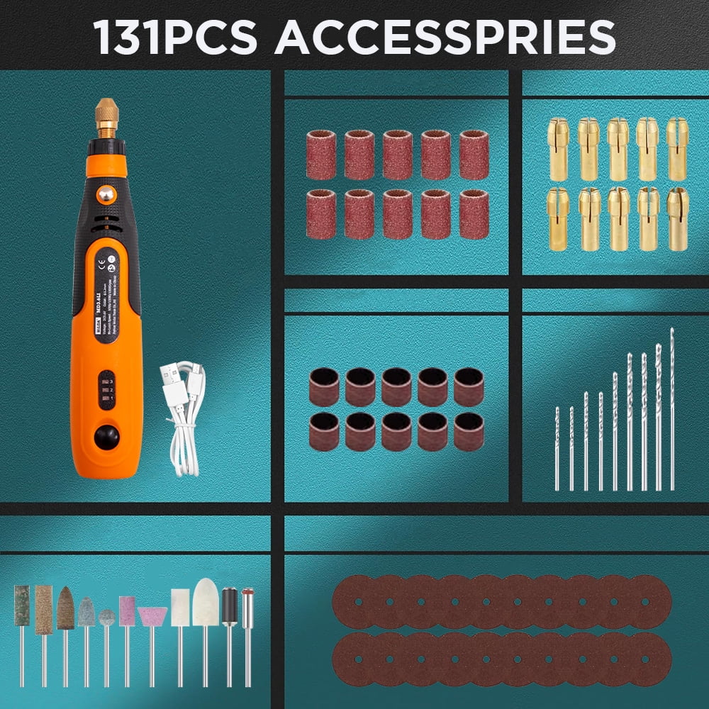 INTELIVE 57pcs Cordless Rotary Tool, Polishing Grinder Tool Kit, 3-Speed Electric Grinder Set, Multi-Purpose Rotary Tool for Sanding Polishing Drilling Etching Engraving Cutting Jewelry DIY
