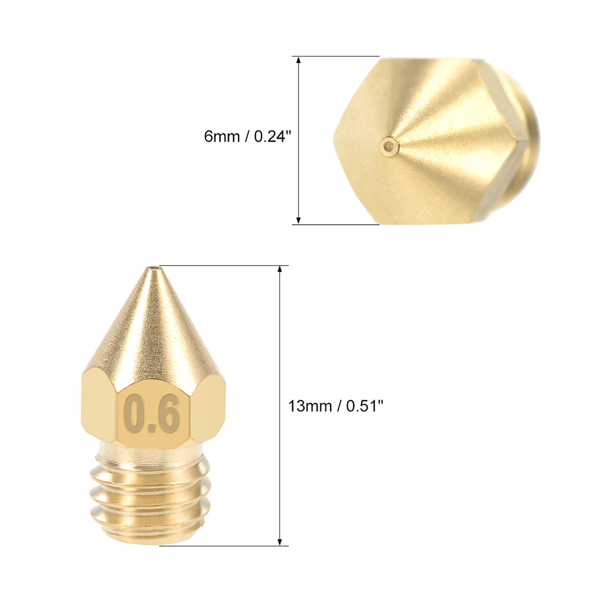 0.8mm 3D Printer Nozzle Head M6 Thread for MK8 1.75mm Extruder Print, Brass 6pcs