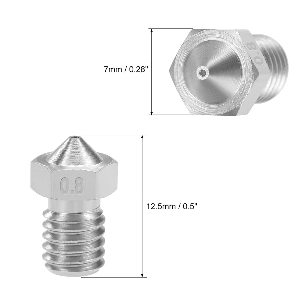 0.4mm 3D Printer Nozzle Head M6 Thread for V5 V6 1.75mm Extruder Print, Stainless Steel 2pcs