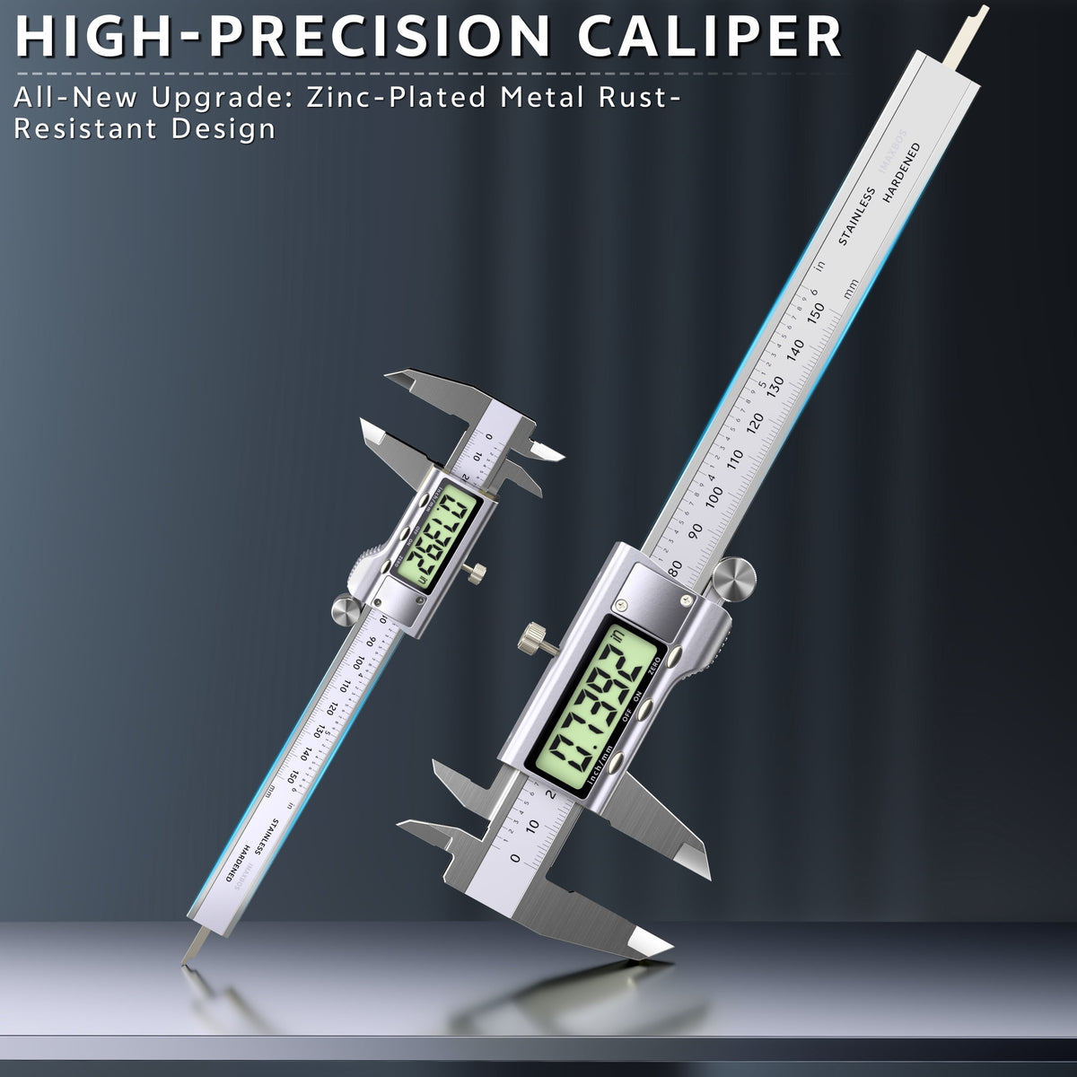 IMAXBOS 6-Inch Digital Caliper, Professional Metal Vernier Caliper with LCD Display, Inch/MM Conversion, Zinc-Plated Rust-Resistant, Auto Shut-Off & Zero Function, Includes Extra Battery