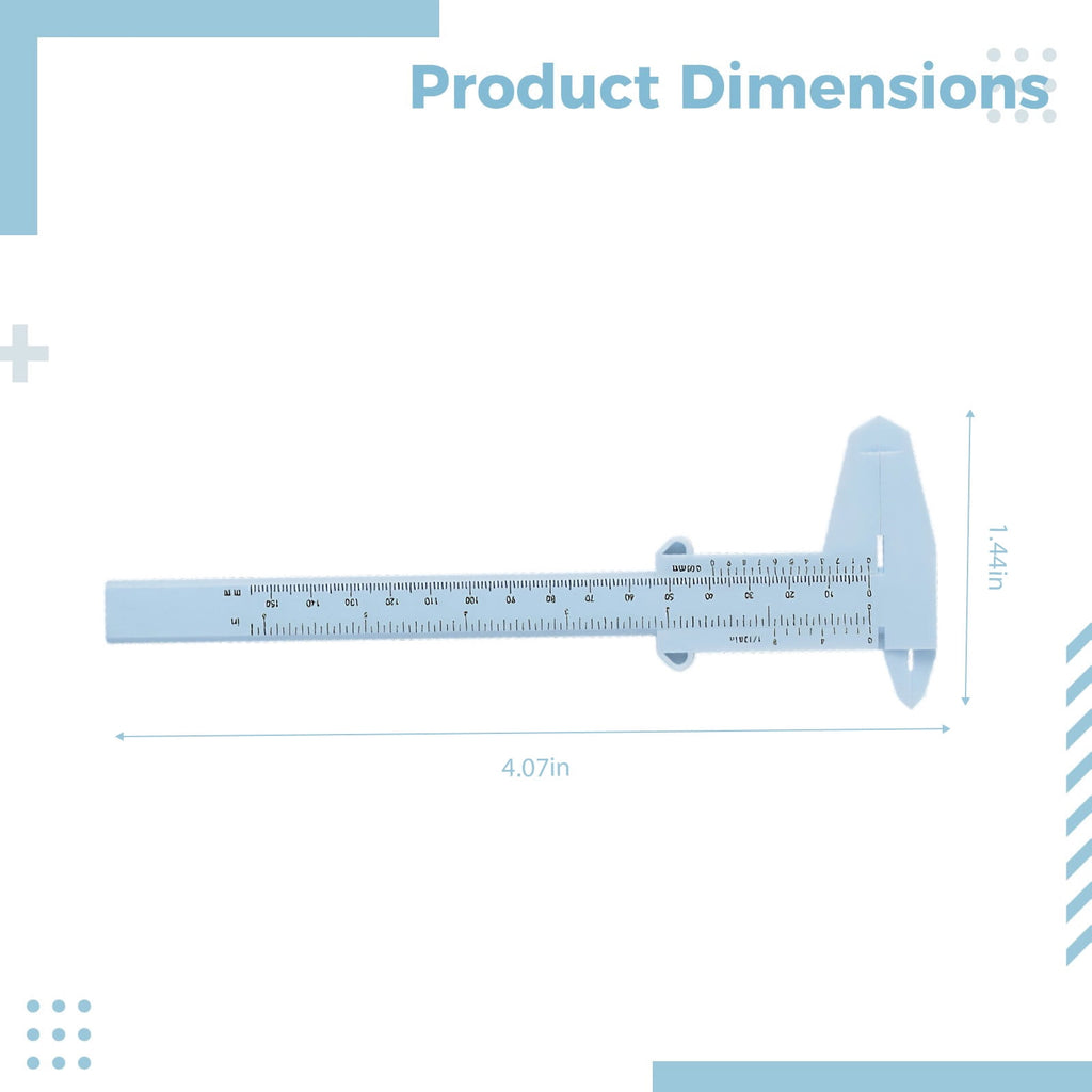 2 Pcs Plastic Sliding Calipers, 5.9 in / 150 mm Vernier Ruler, 0.05 mm Precision Mini Measuring Tool with Dual Scales, White Blue Eyebrow Tattoo Caliper for Permanent Makeup, Jewelry