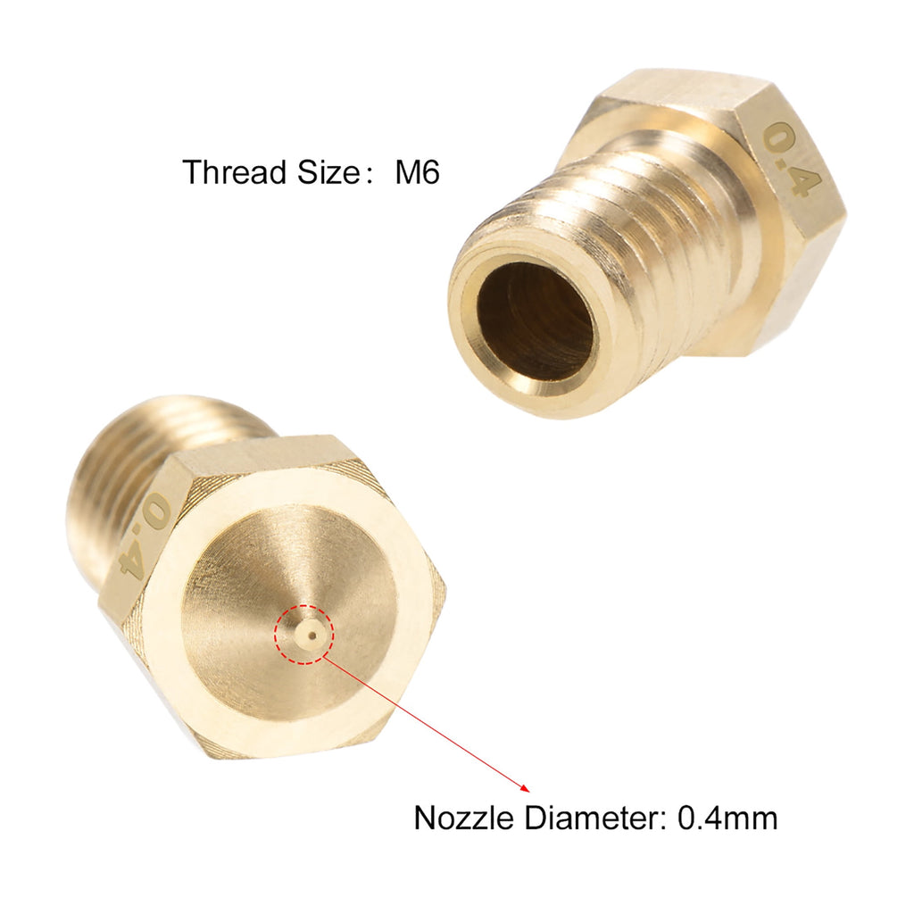 Unique Bargains 0.4mm 3D Printer Nozzle Head M6 Thread for V5 V6 3mm Extruder Print, Brass 4pcs