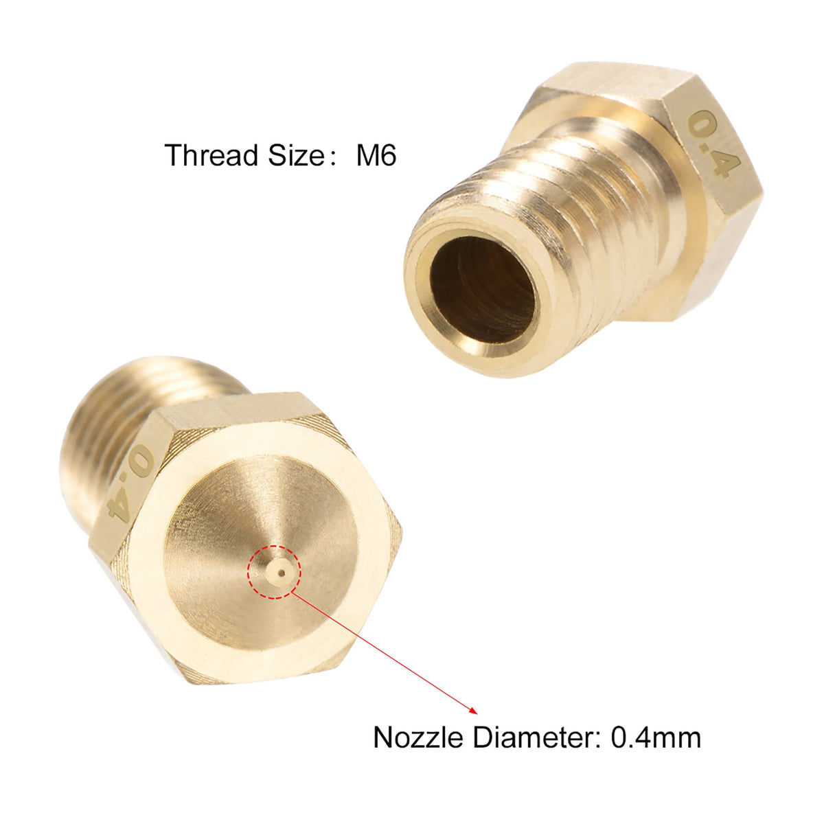 Unique Bargains 0.4mm 3D Printer Nozzle Head M6 Thread for V5 V6 3mm Extruder Print, Brass 4pcs