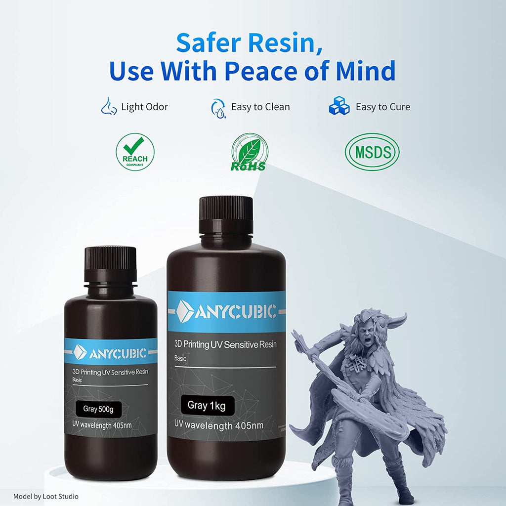 ANYCUBIC Water-Wash Resin For LCD 3D Printer High Precision Low Odor Low Viscosity 3D Printing Standard Photopolymer(Gray 2kg)