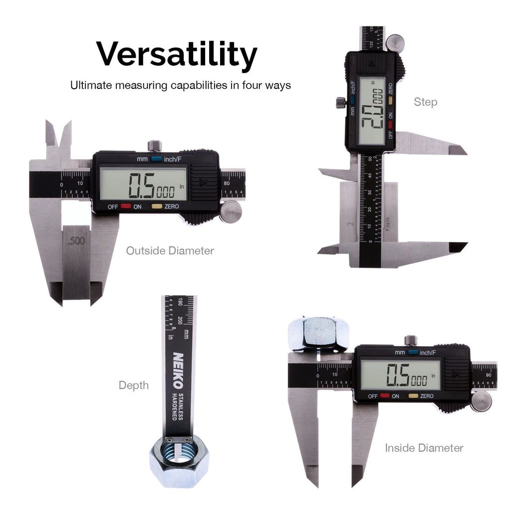 NEIKO 01409A 12” Electronic Digital Caliper | Extra Large Display | 0-12 Inches | Inch/Fractions/Millimeter Conversion | Polished Stainless Steel