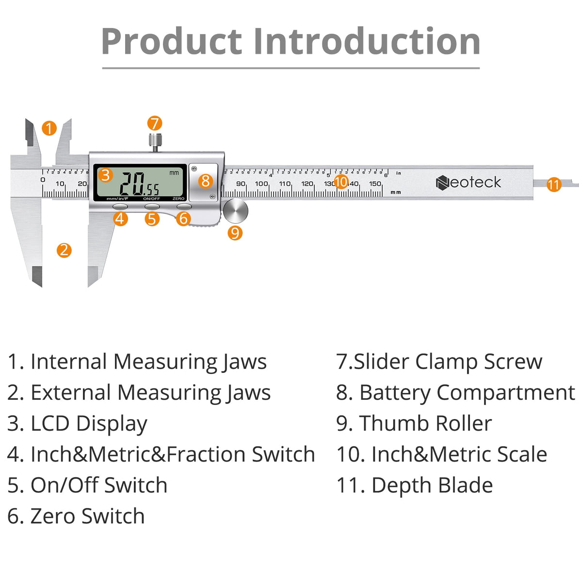 Neoteck 150mm Electronic Digital Caliper Vernier Caliper Gauge Micrometer Ruler