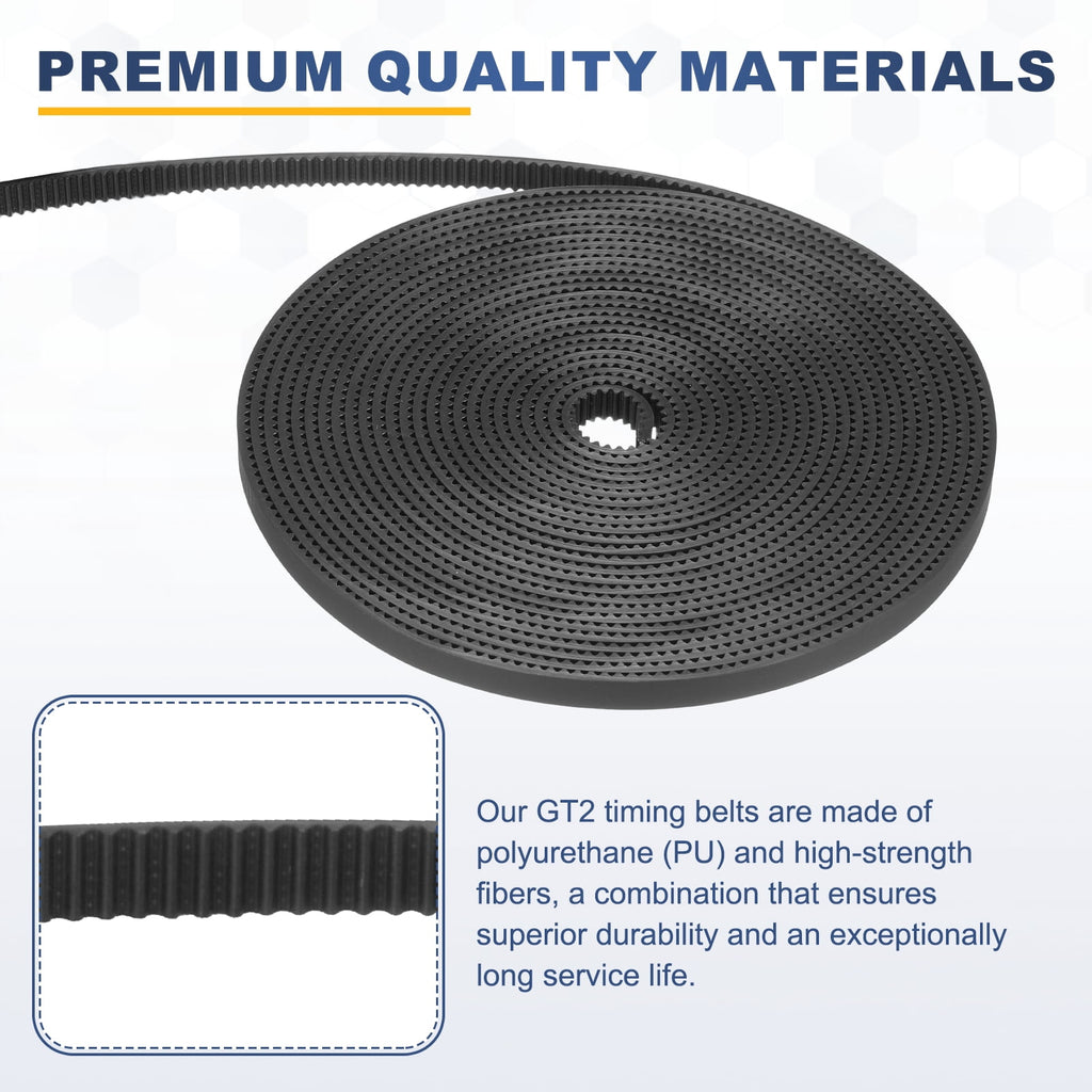 Uxcell Polyurethane PU Fiber Cord 2GT Timing Belt 6x5000mm 2mm Pitch 2mm Thick Black Open Loop Pulley Timing Belt for 3D Printer
