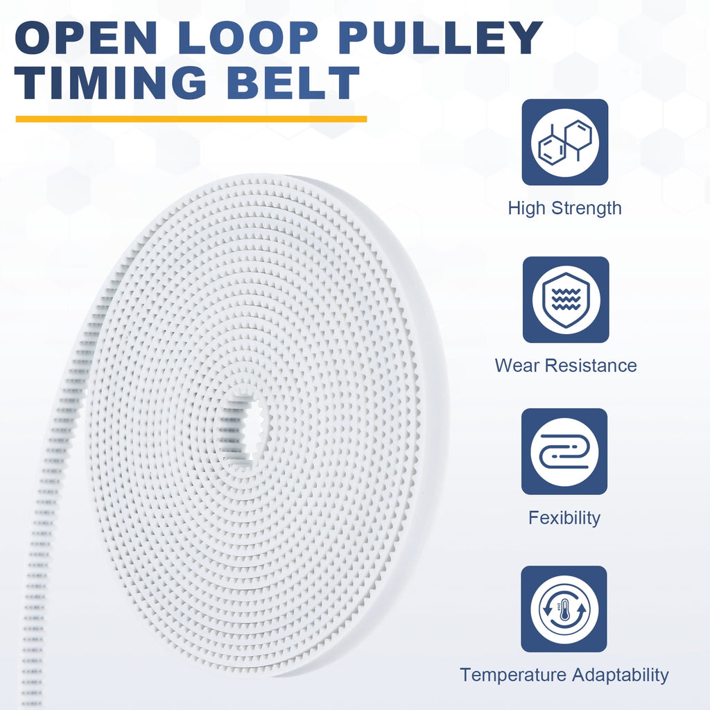 Uxcell Polyurethane PU Steel Cord 2GT Timing Belt 6x2000mm2mm Pitch 2mm Thick White Open Loop Pulley Timing Belt for 3D Printer