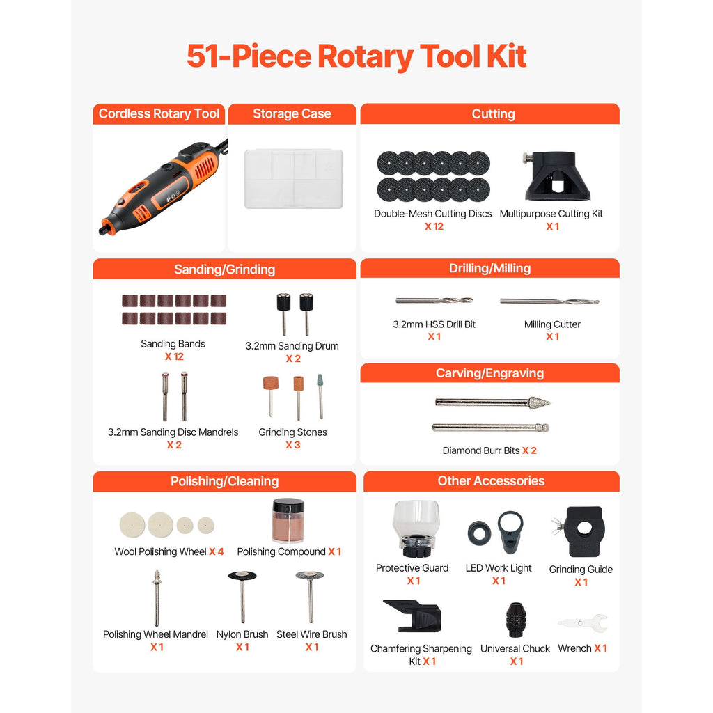 KFFKFF 51-Piece Rotary Tool Kit, 200W Corded Mini Power Tool, 8000-40000RPM Multi-Functional DIY Tool Set with Universal Chuck for Engraving, Sanding, Grinding, Polishing, Cutting, and Craft Projects