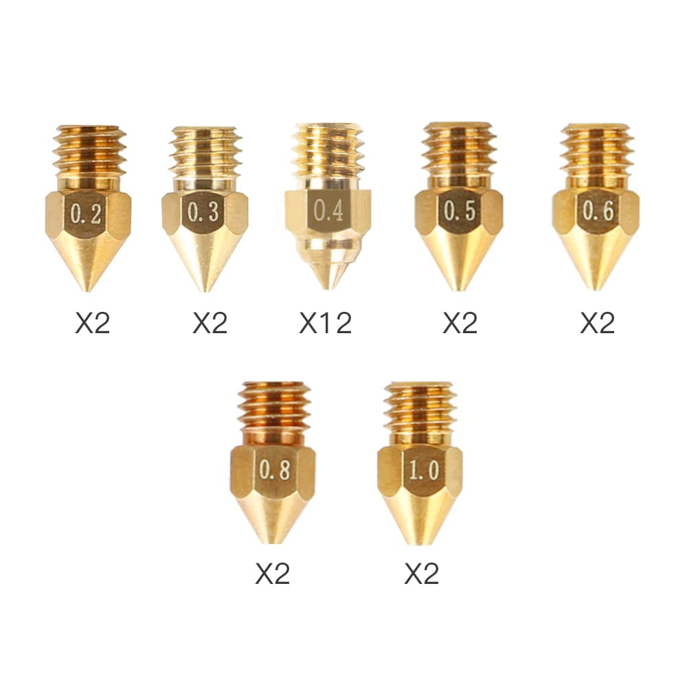 Creality Official MK8 Nozzles 24 Pcs 3D Printer Brass Nozzles Kit with Wear Resistance for Ender-3/Ender-5/CR-10 Series 3D Printers High Hardness 0.2/0.3/0.4/0.5/0.6/0.8/1.0mm Nozzles Kit