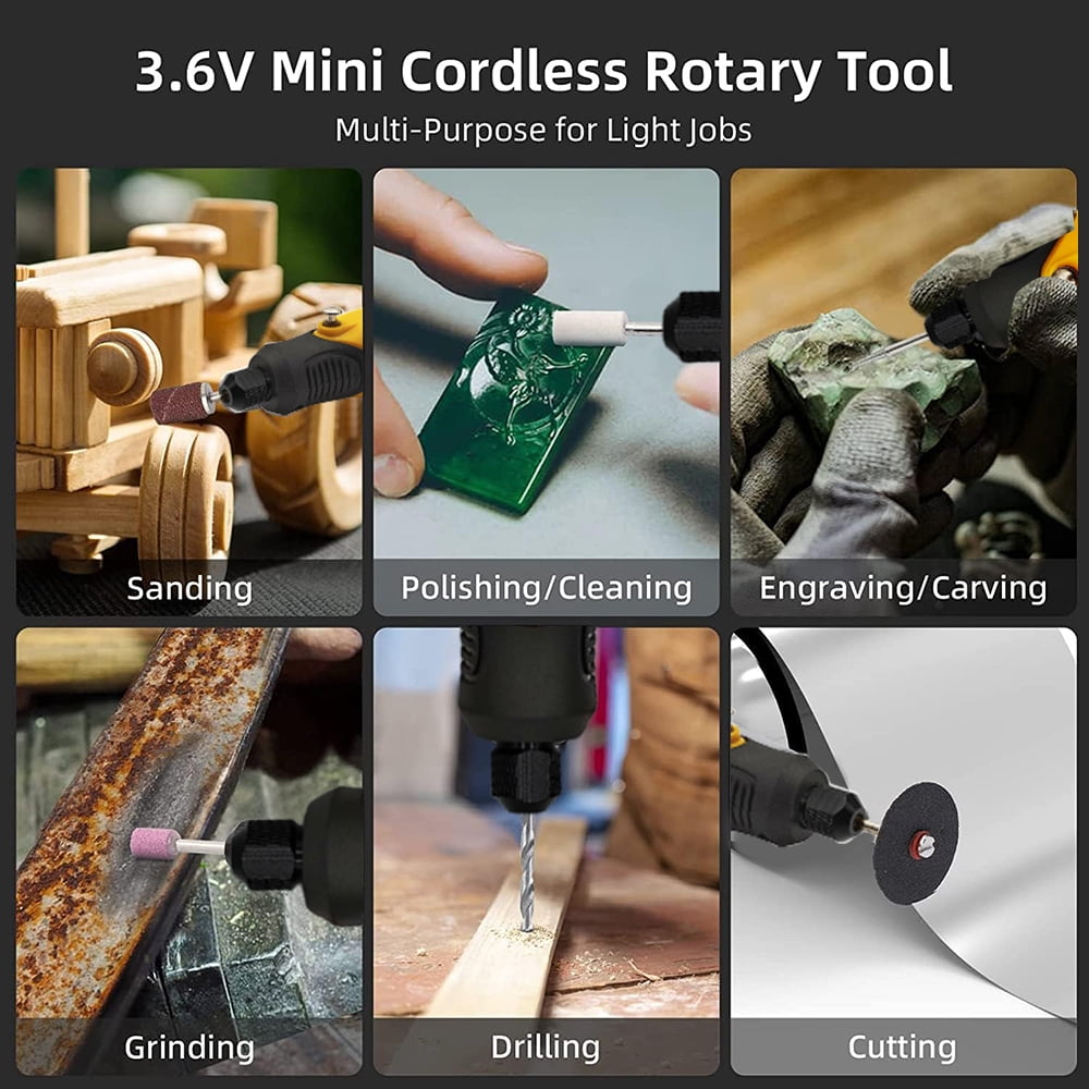 INTELIVE 57pcs Cordless Rotary Tool, Polishing Grinder Tool Kit, 3-Speed Electric Grinder Set, Multi-Purpose Rotary Tool for Sanding Polishing Drilling Etching Engraving Cutting Jewelry DIY