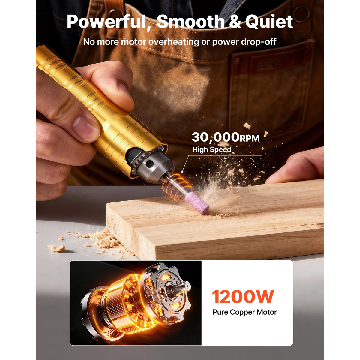 KFFKFF 1200W Electric Flex Shaft Grinder with Foot Pedal Control, 30000RPM Rotary Tool Kit, Includes 112 Accessories for Sanding, Polishing, Cutting, and Buffing