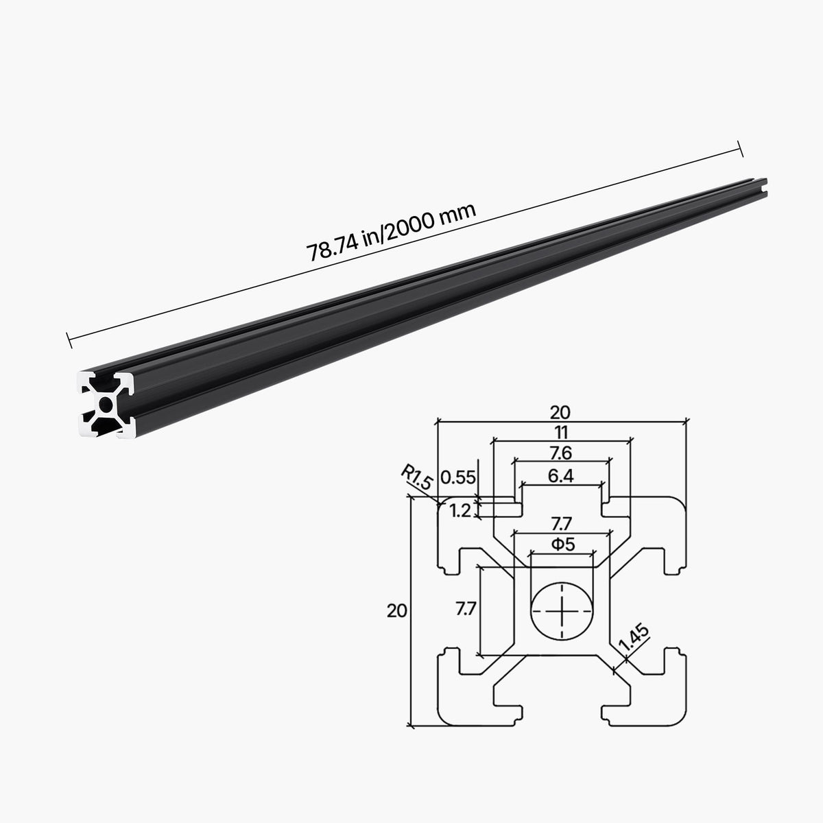 KFFKFF 10PCS 78.7in (2000mm) T Slot 2020 Aluminum Extrusion Profile, European Standard Anodized Linear Rail, Durable Aluminum Rail for 3D Printer, CNC Machine Projects, Laser Engraving, Black
