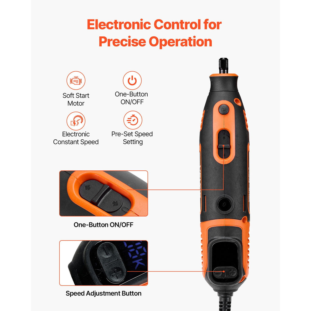 Dranite 200W Multi-Speed Rotary Tool Set, 51 Accessories, 8000-40000 RPM Adjustable for Cutting, Polishing, Sanding, and Crafting, with Universal Chuck