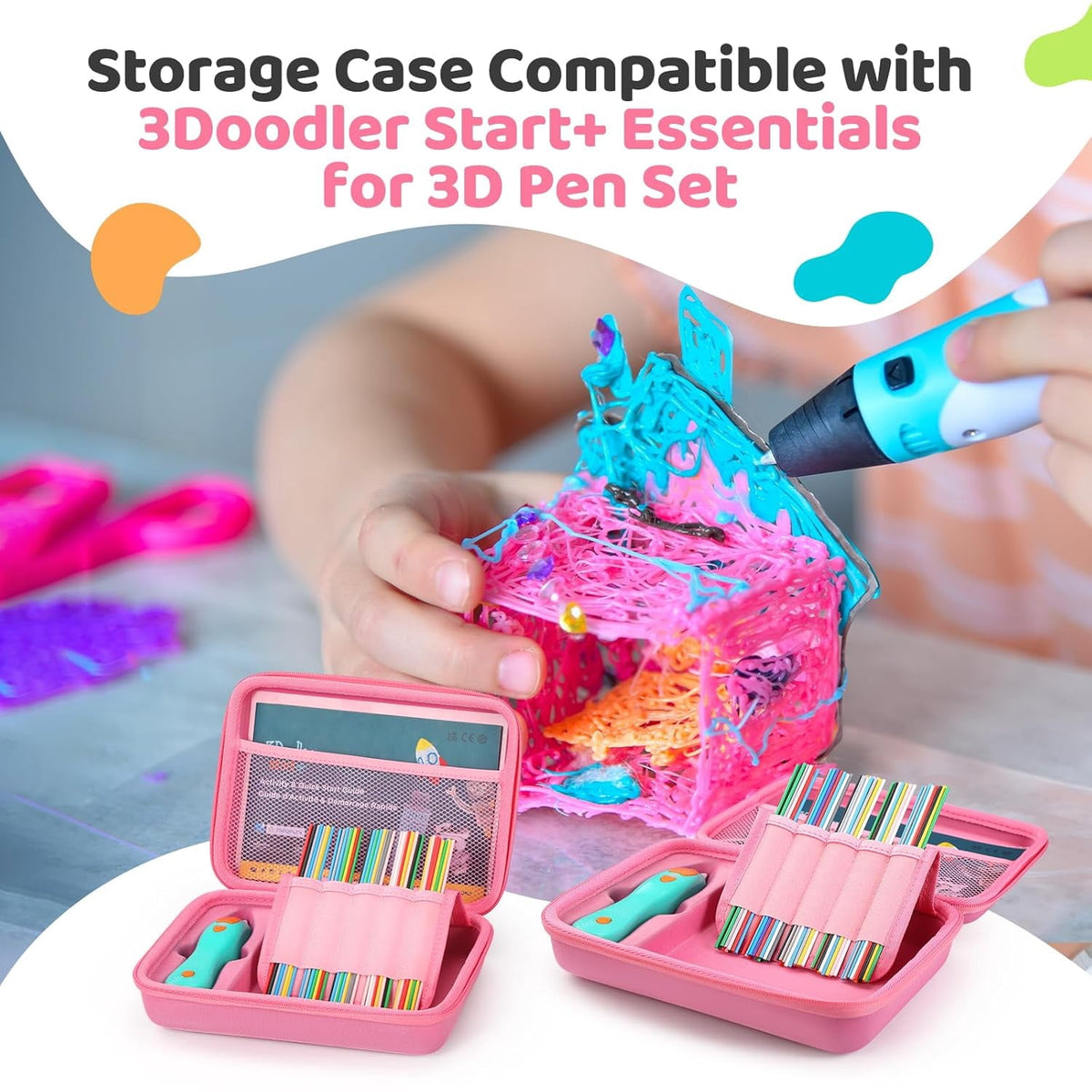 Hard Case Compatible with 3Doodler Start+ Essentials (2023) for 3D Pen Set for Kids, Art Activity Set Carrier Case for Printing Filament Refill and USB Charger,Blue (Box Only)