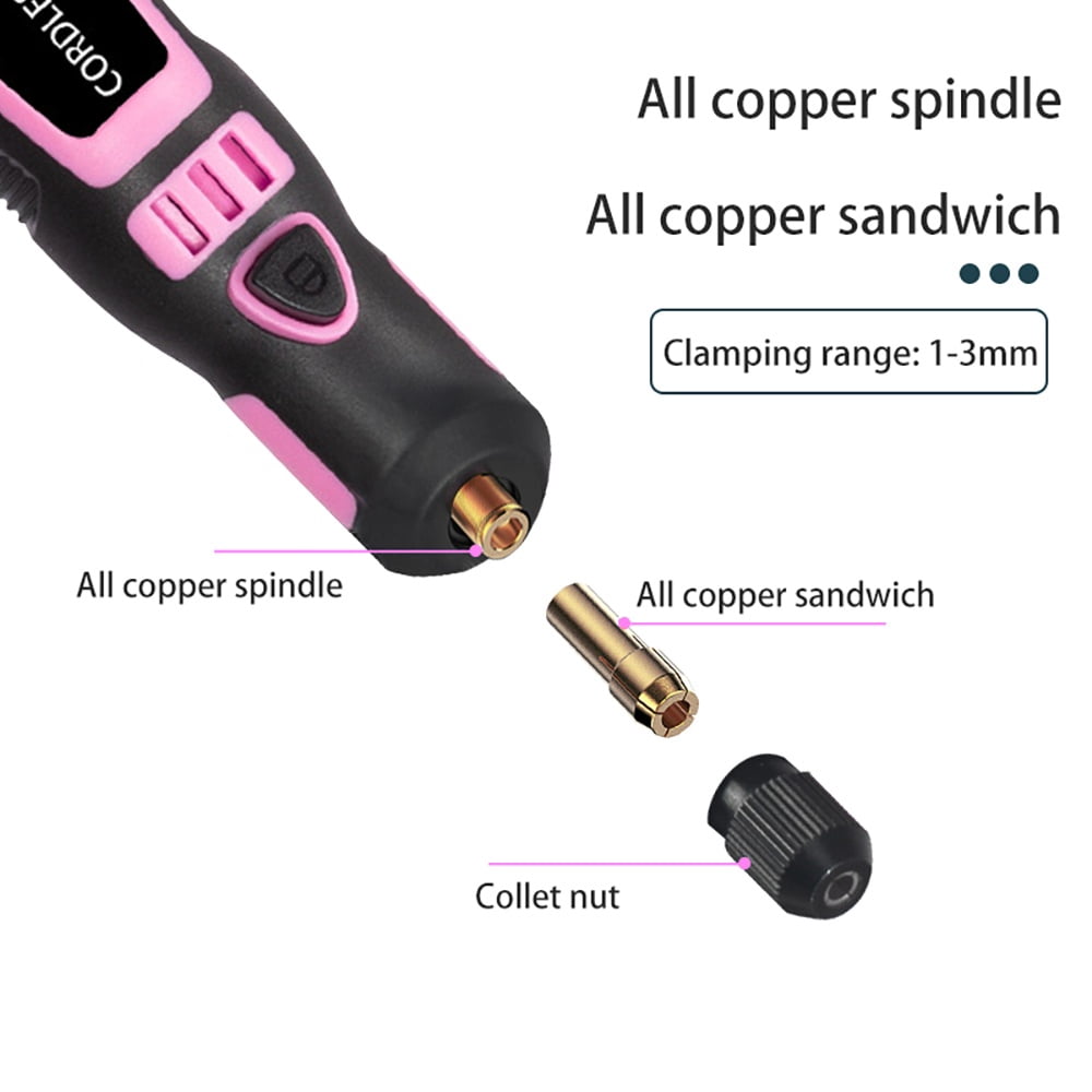 INTELIVE 50pcs Mini Cordless Rotary Tool Set, 16000RPM Cordless Electric Grinder Set Kit, Lightweight Mini Grinder with 3 Speeds for Curving DIY Cutting Crafting Work, Pink