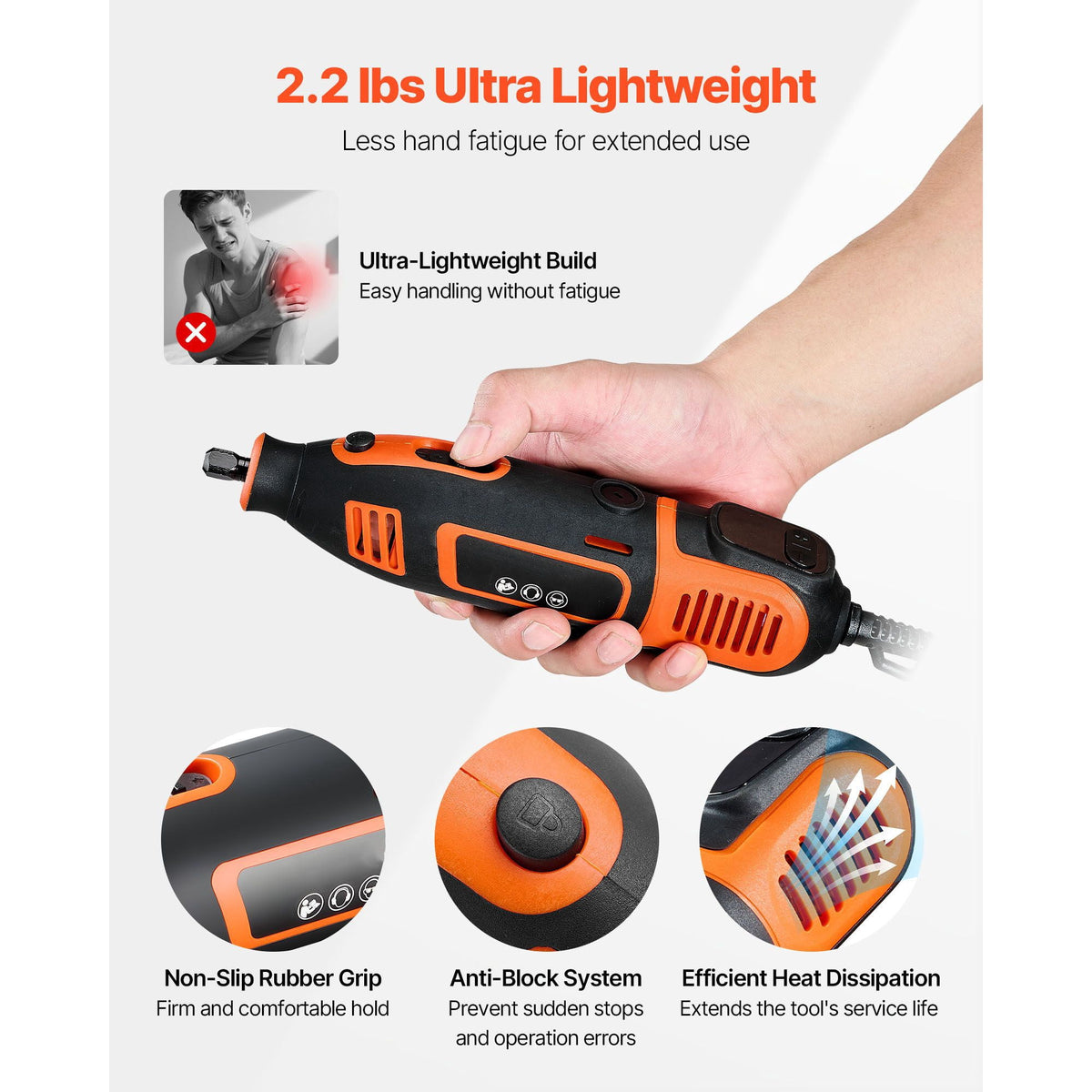 Dranite 200W Multi-Speed Rotary Tool Set, 51 Accessories, 8000-40000 RPM Adjustable for Cutting, Polishing, Sanding, and Crafting, with Universal Chuck