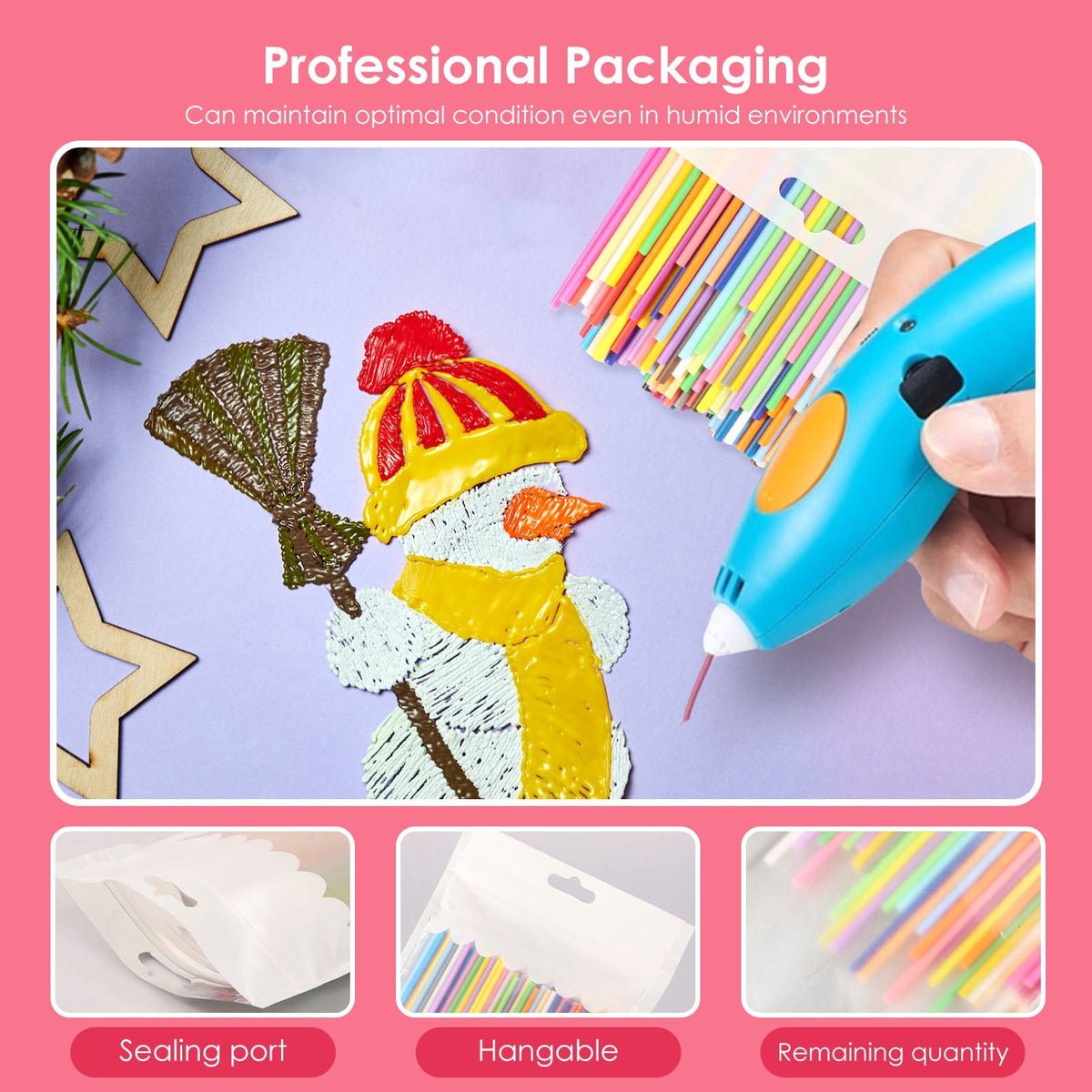 Tmwefusc 300 Pcs 2.5mm 3D Pen PCL Refill Assorted Color Resealable 3D Printer Filament Refill for Kid