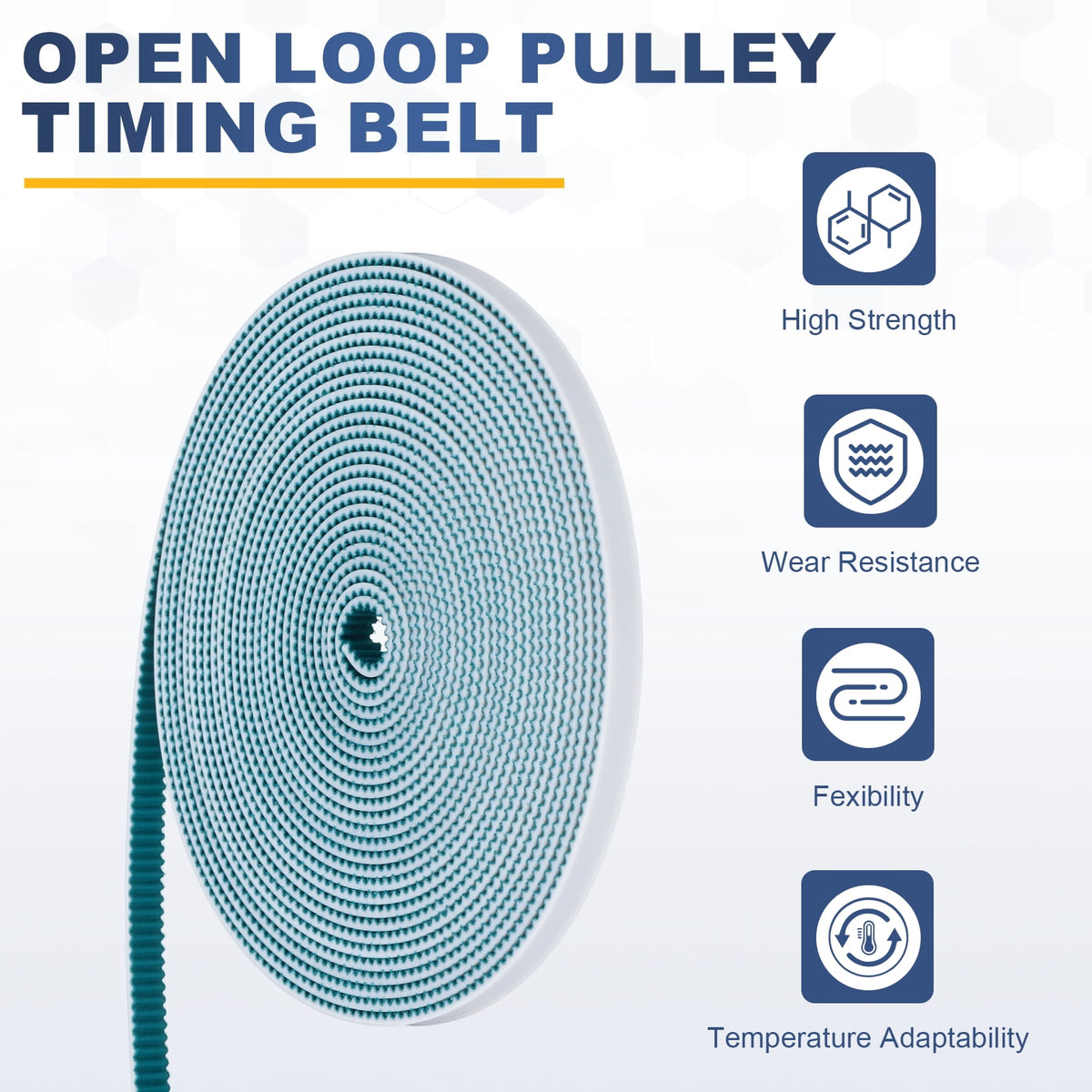 Uxcell PU Steel Cord 2GT Timing Belt Green Cloth Teeth 6x5000mm 2mm Pitch 2mm Thick White Open Loop Pulley Timing Belt for 3D Printer