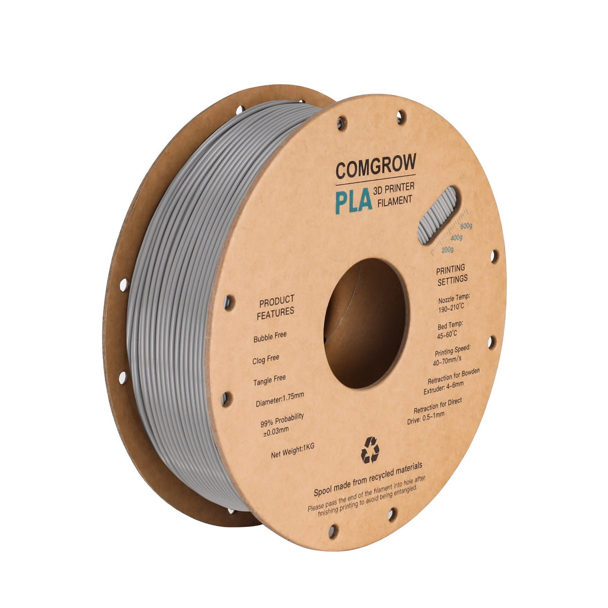 Creality Toughness PLA Filament 1.75mm Grey 1KG 3D Printer Filament