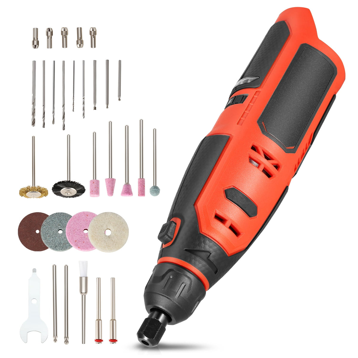 Cordless Rotary Tool 12V Variable Speed Rechargeable Wireless Mini Grinder Set for DIY Crafts & Projects, Red (Tool Only)