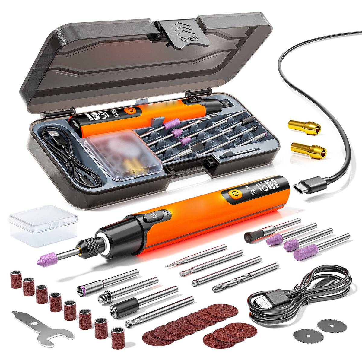 Cordless Rotary Tool Kit With Digital Display, Portable Mini Electric Grinder For Engraving, Polishing And Drilling Projects