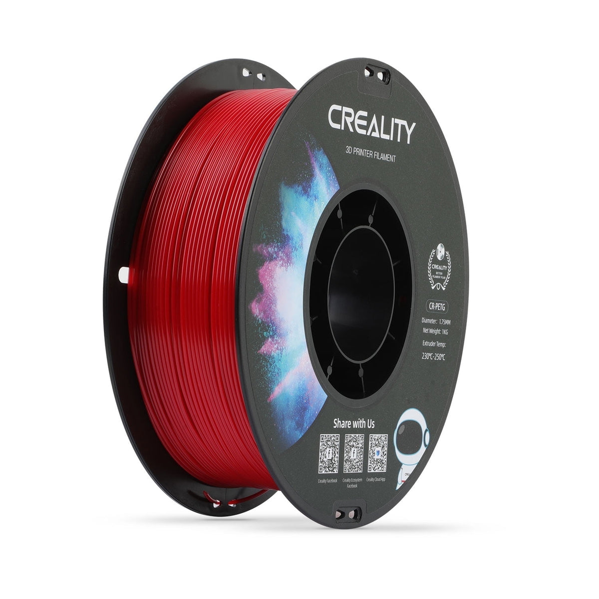 Creality 3D Printer Filament PETG Filament 1.75mm 2.2lbs Odorless Non-Toxic High Precision Strong Toughness Overhang Performance Accuracy +/-0.02mm, Transparent