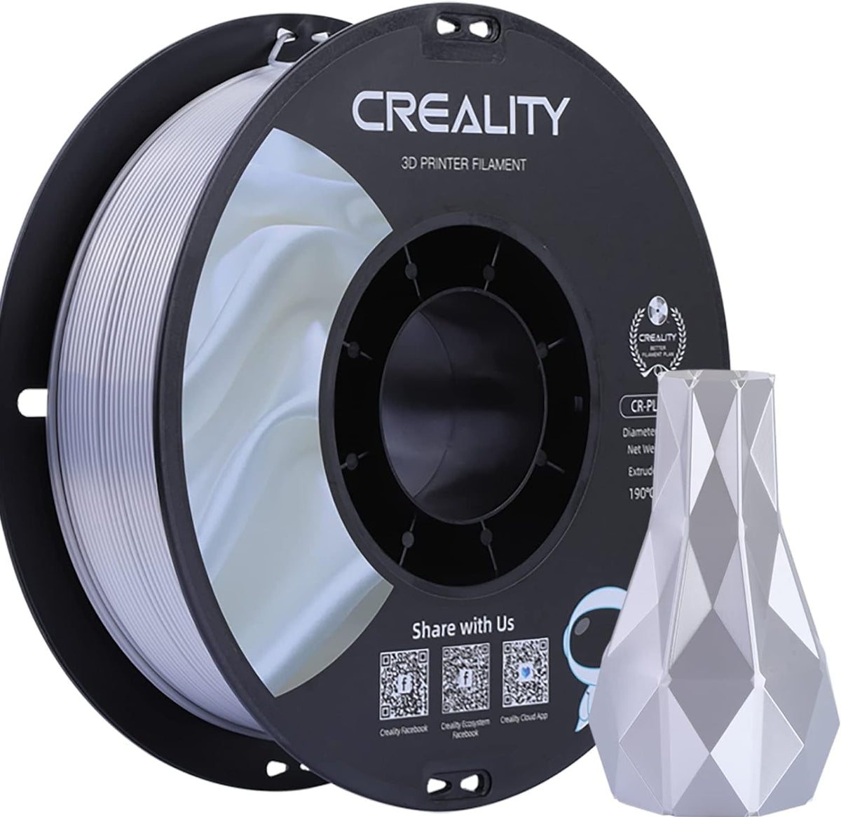 Creality 3D Printing Silk PLA Filament 3D Printer Gold Silver Shiny Filaments 1.75mm Neatly Wound Dimensional Accuracy +/- 0.03 mm Silk Smooth Printing 2.2lbs for Most 3D Printers