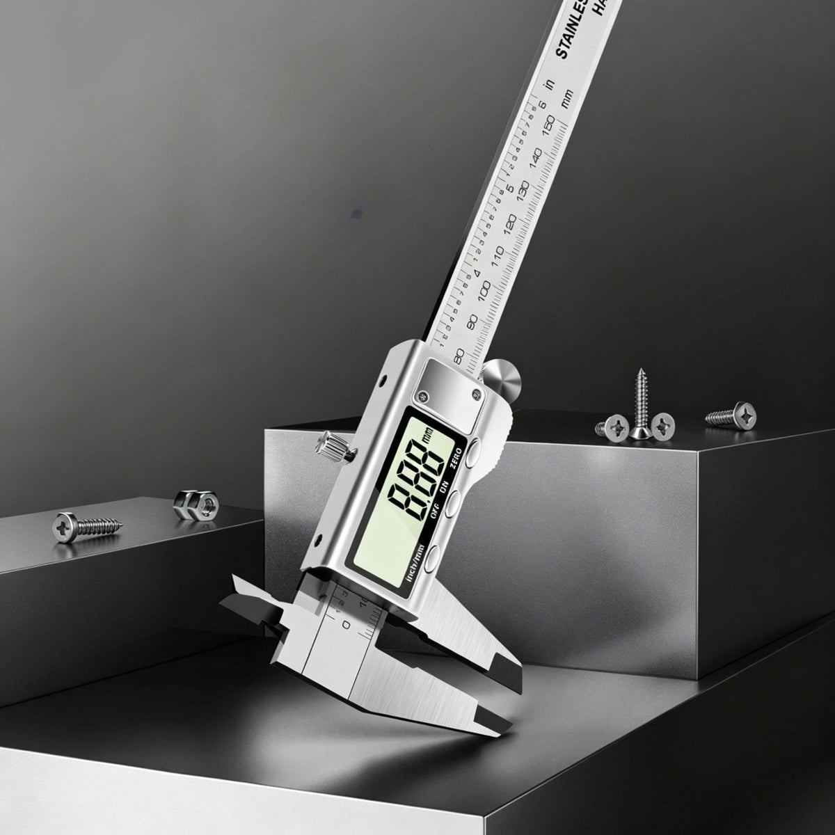 Digital Caliper Measuring Tool, Stainless Steel Vernier Caliper Digital Micrometer with Large LCD Screen, Easy Switch from Inch Metric Fraction, 6 Inch Caliper Tool for DIY/Household