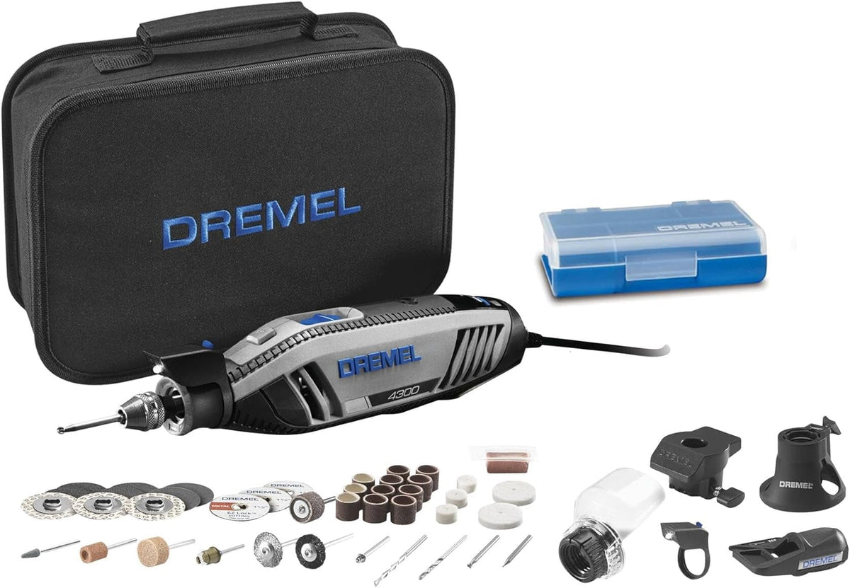Dremel 4300-5/40 Corded Rotary Tool, Variable Speed with 5 Attachments, 40 Accessories & Dremel Soft Case, 1.8A/120Volts