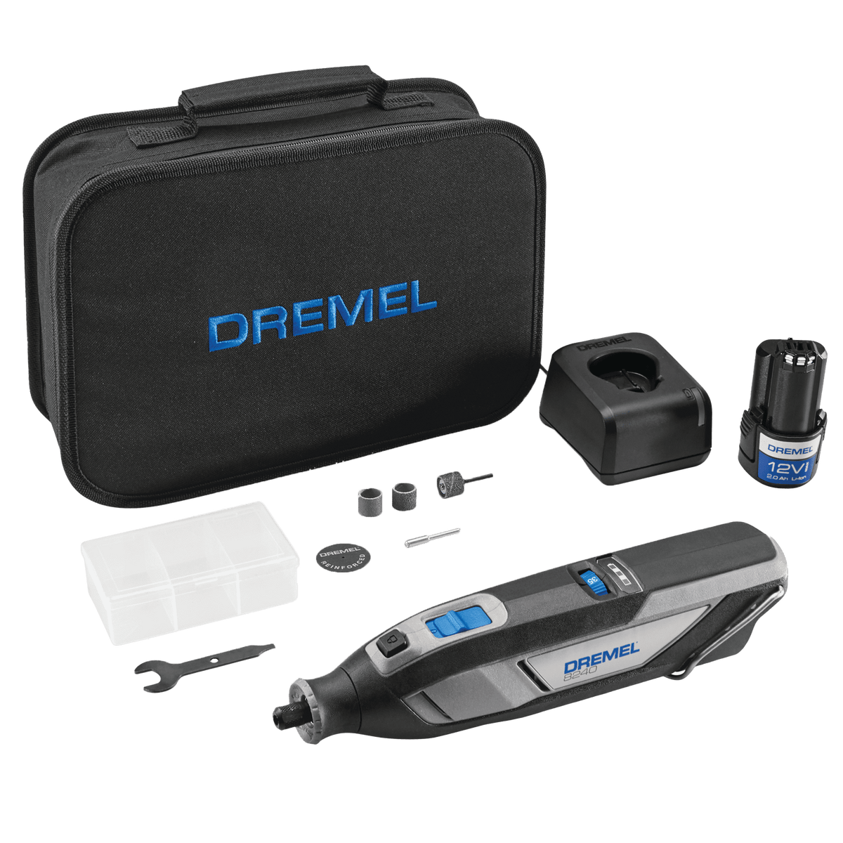 Dremel 8240-5 12V-Cordless Variable Speed Rotary Tool, 2Ah Li-Ion Battery with 5 Accessories, & Dremel Soft Case