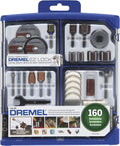 Dremel Rotary Tool Accessory Kit- Accessories- EZ Lock Technology- 1/8 inch Shank- Cutting Bits, Polishing Wheel And Compound, Sanding Disc And Drum, Carving, Sharpening, And Engraving 160-Pieces