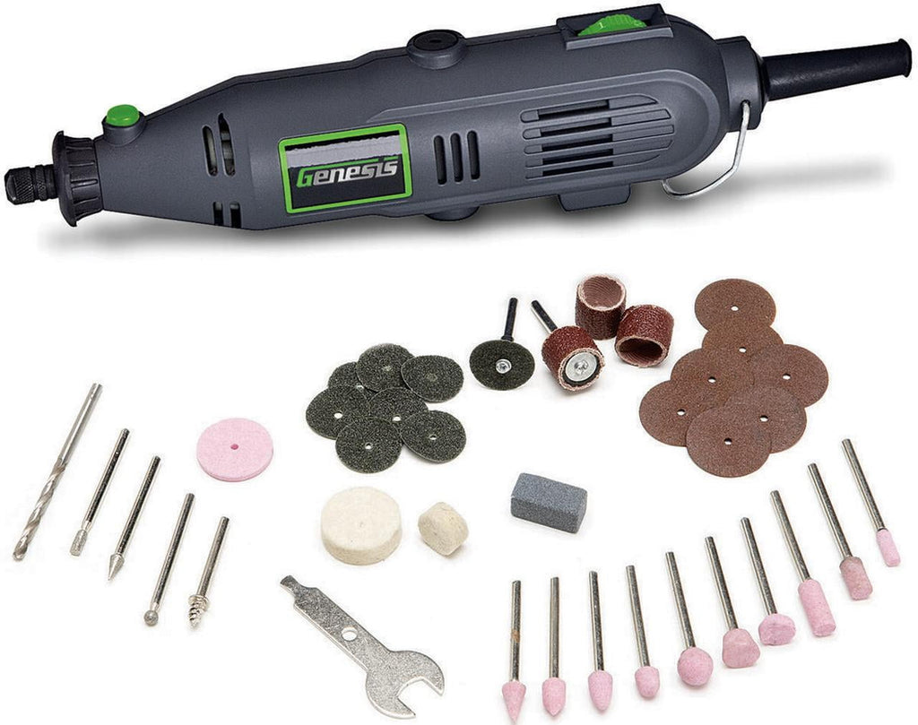 Genesis GRT2103-40 Variable Speed Rotary Tool, 120 VAC, 1 A, 1/8 in Keyless Chuck, 8000 - 30000 rpm