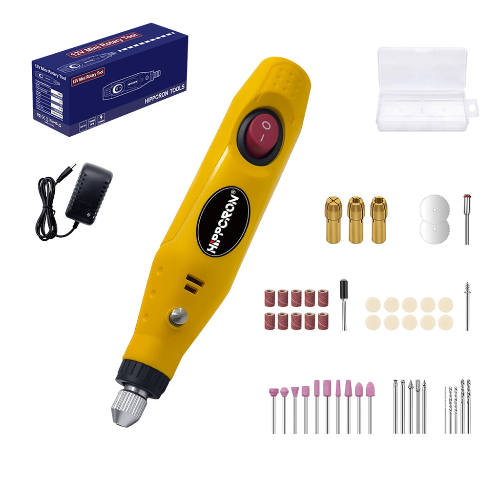 HIPPCRON 12V Corded Electric Mini Rotary Tool Kit, 18000RPM, 48 Accessories & 3 Collets, for Sanding, Polishing, Drilling, Engraving & DIY Craft