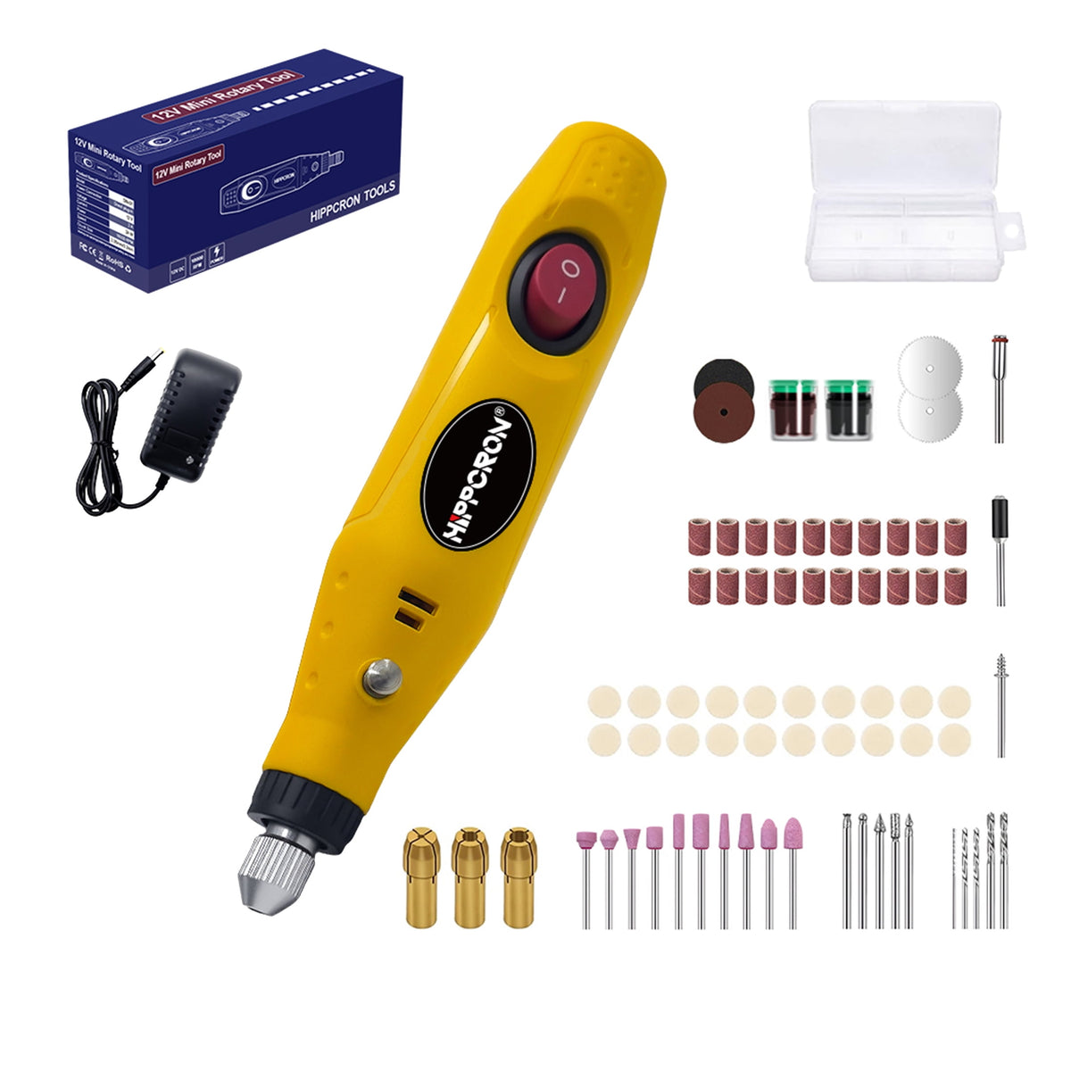 HIPPCRON 12V Corded Electric Mini Rotary Tool Kit, 18000RPM, 48 Accessories & 3 Collets, for Sanding, Polishing, Drilling, Engraving & DIY Craft