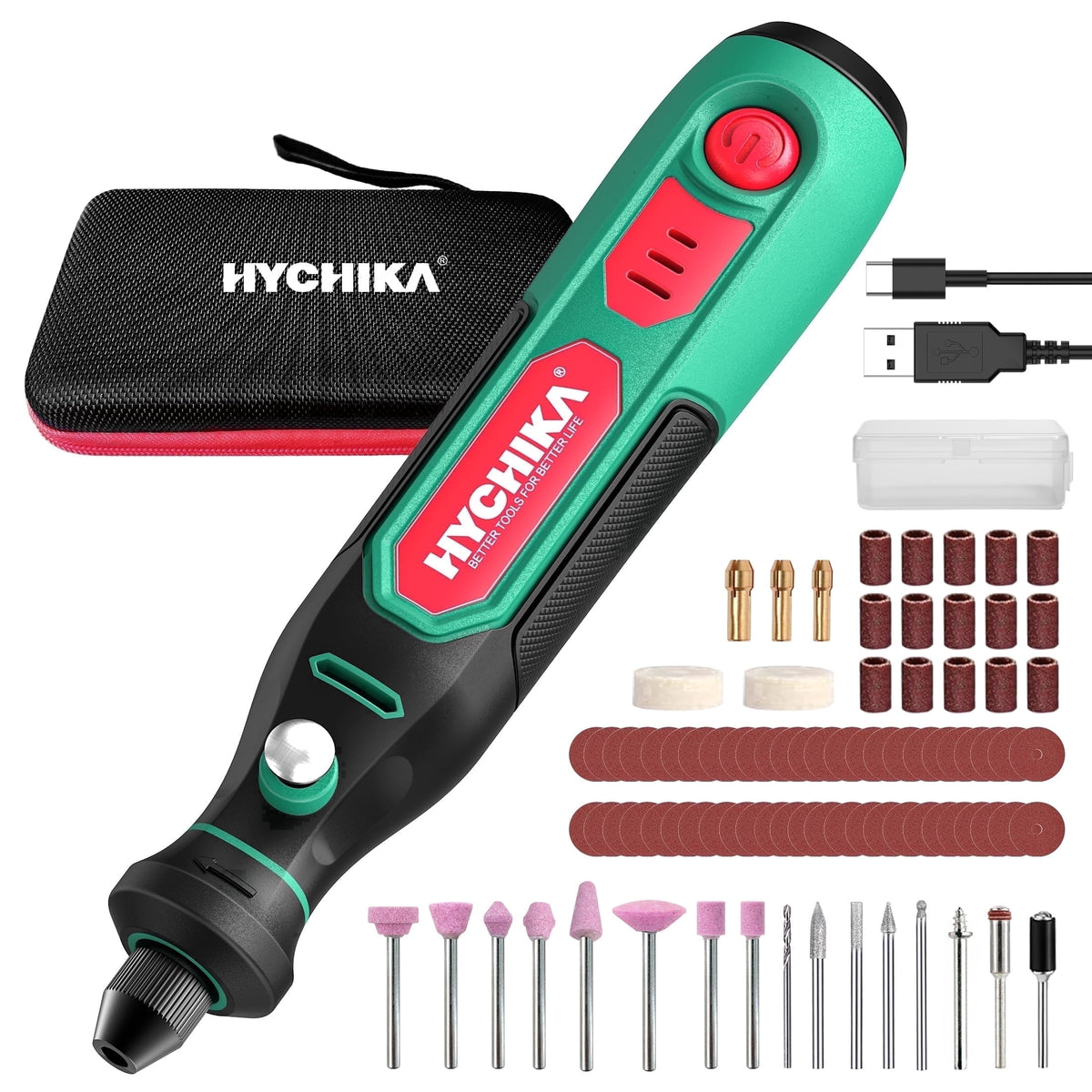 HYCHIKA Mini Cordless Rotary Tool Kit, 89 Accessories for DIY Engraving, Polishing, Crafts, Variable Speed, 3.6V Battery
