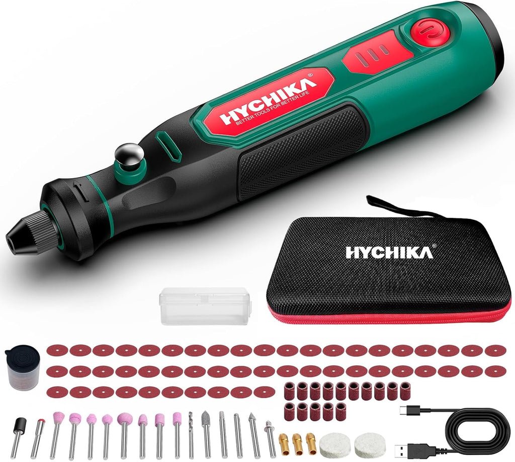 HYCHIKA Mini Cordless Rotary Tool Kit - 89PCS Accessories for Drilling, Sanding, Polishing, Engraving, 3.6V Multi Tool with Variable Speed, USB-C Charging, Ideal for DIY fine Work.