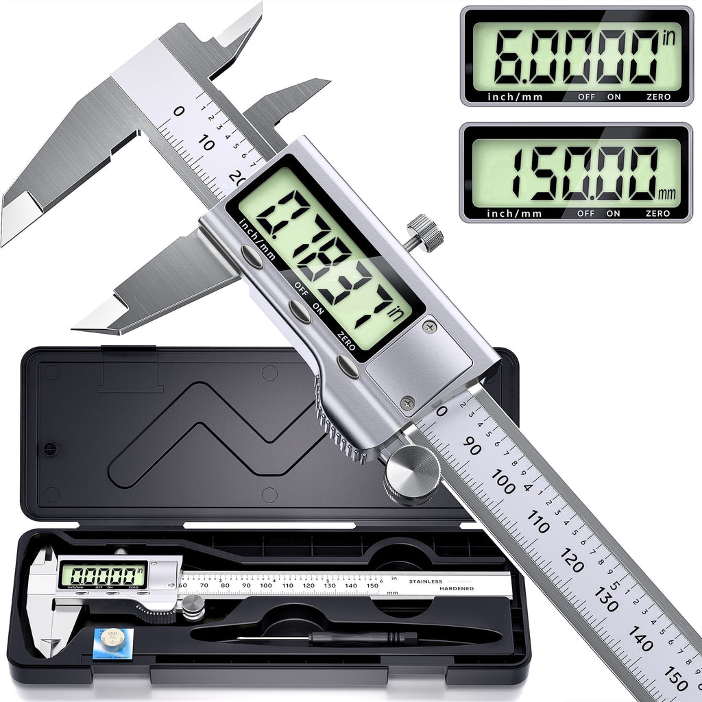 IMAXBOS 6-Inch Digital Caliper, Professional Metal Vernier Caliper with LCD Display, Inch/MM Conversion, Zinc-Plated Rust-Resistant, Auto Shut-Off & Zero Function, Includes Extra Battery