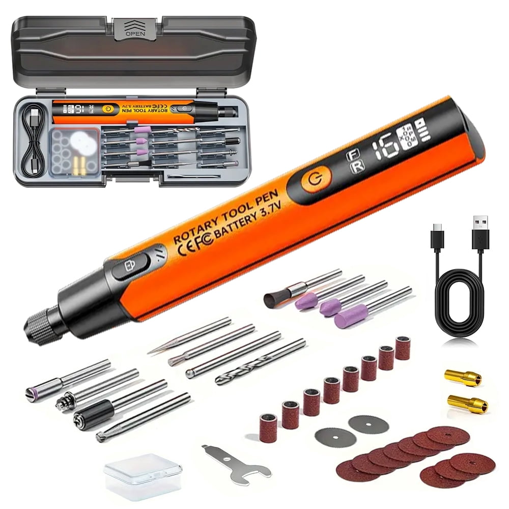 INTELIVE 16000RPM Electric Grinder Set with Storage Box, Rotary Tools Kit with LED Lighting, Cordless DIY Grip Kit with 6 Speed for Cutting Curving Crafting Work Polishing