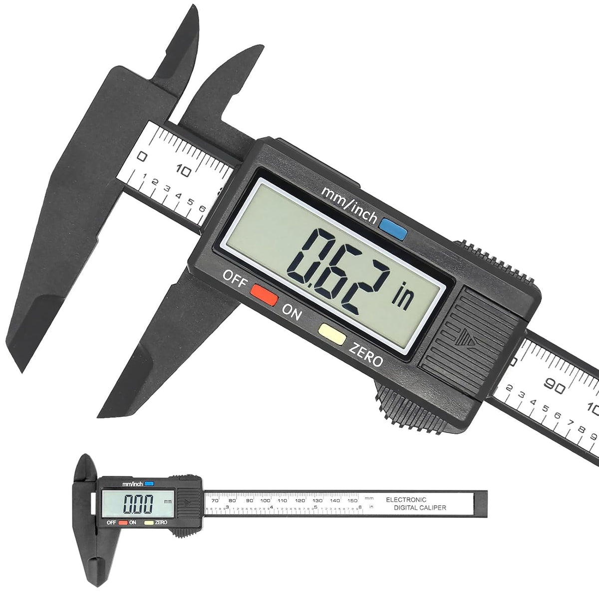 KASIU Electronic Digital Caliper,Plastic Vernier Caliper,Caliper Measuring Tool with "/Millimeter Conversion,Extra Large Lcd Screen,0-6 "/0-150 Mm,Auto Off Featured Micrometer Ruler