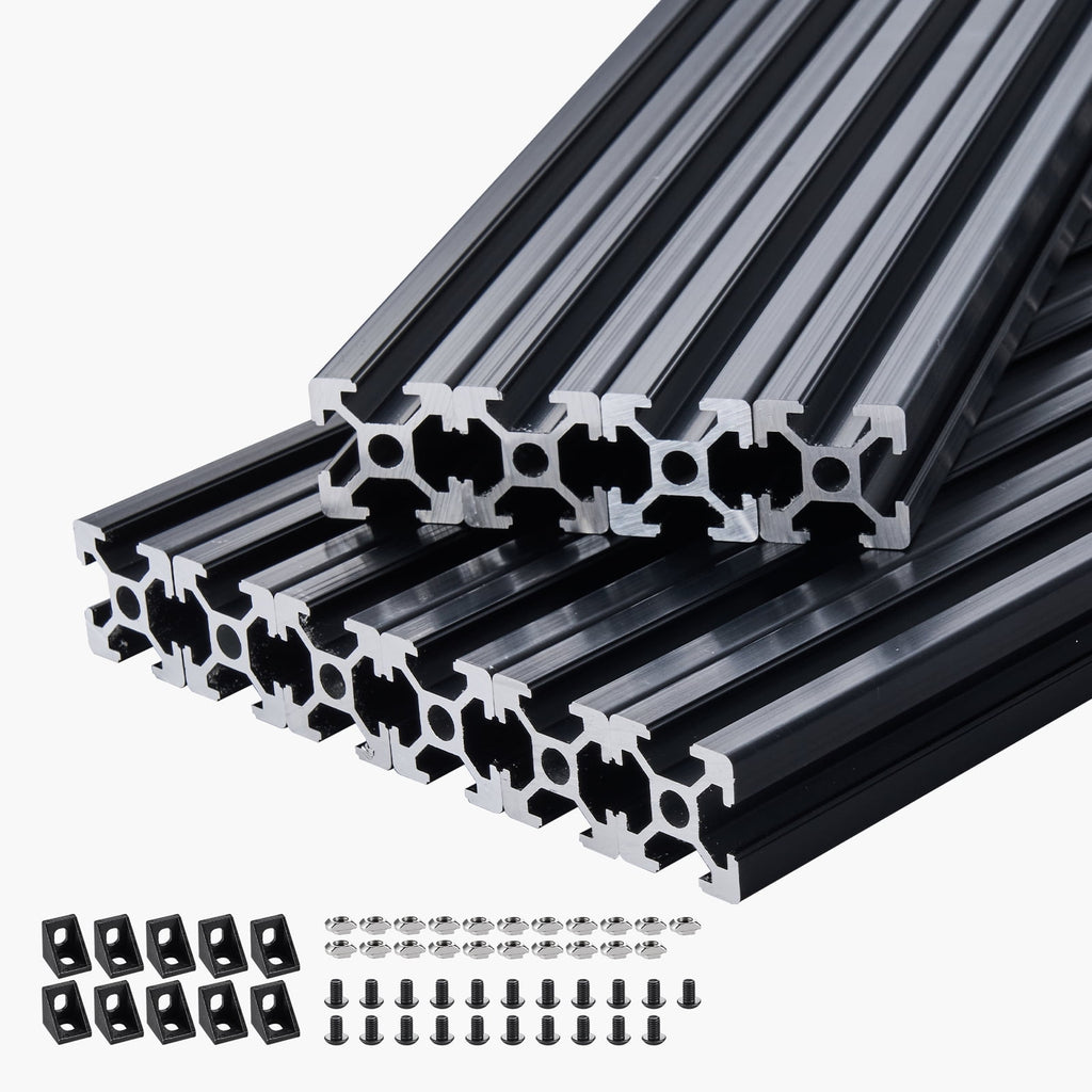 KFFKFF 10PCS 78.7in (2000mm) T Slot 2020 Aluminum Extrusion Profile, European Standard Anodized Linear Rail, Durable Aluminum Rail for 3D Printer, CNC Machine Projects, Laser Engraving, Black