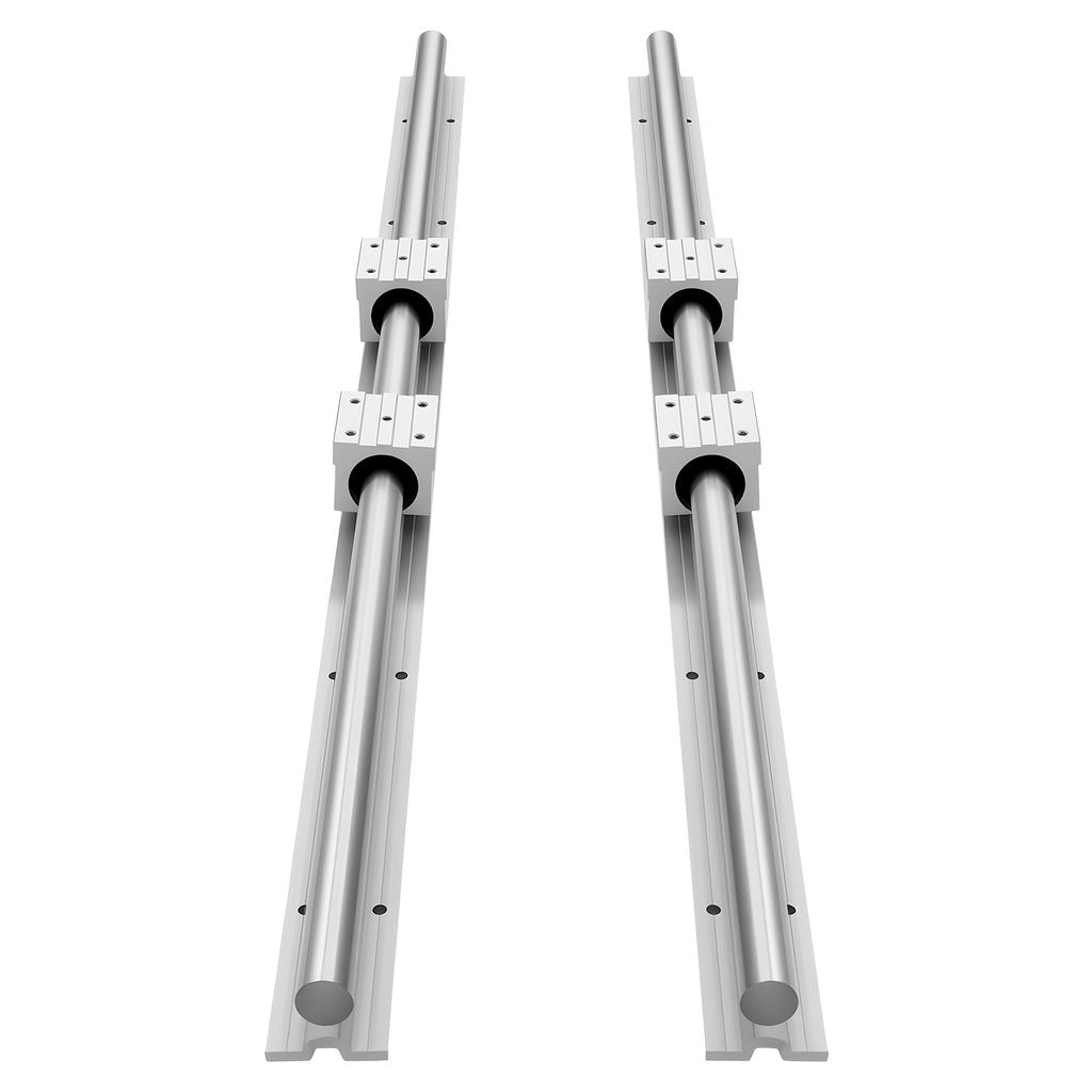 KFFKFF Linear Rail Kit, SBR25, Includes 2 Pieces of 1200 mm (47.24 inch) Motion Guide Rails and 4 Bearing Slide Blocks, Fully Supported Shaft, Suitable for Cutting, Grinding, Milling